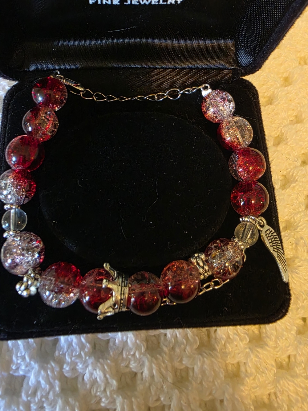 Red Crackle Glass Bead Bracelet by